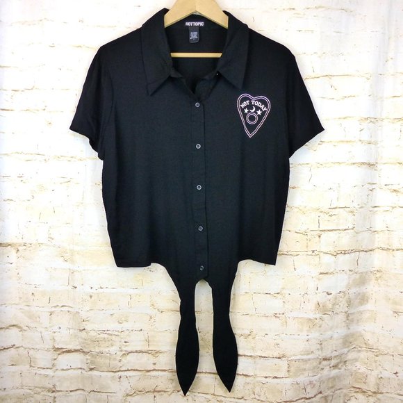 Hot Topic Not Today Planchette Tie Front Button Up Top Womens Plus 1 Black Goth - Picture 10 of 12